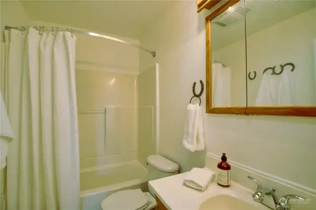 Bathroom with tub and shower.
