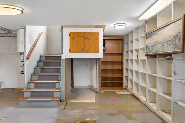 The basement has a lot of storage.