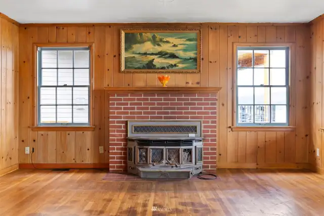 The walls are all knotty pine giving this living area a warm feeling...along with the gas fireplace!