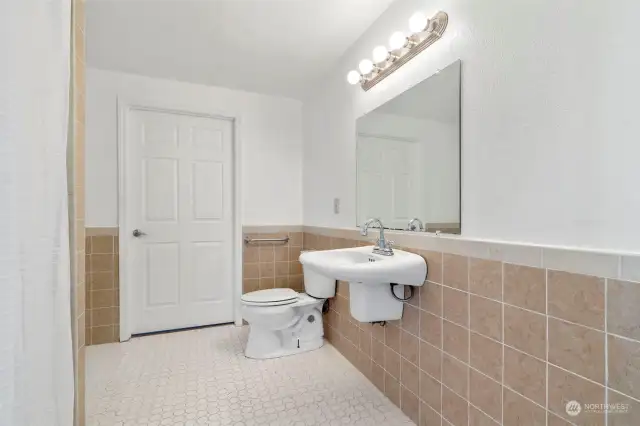 Primary ensuite bathroom - fully accessible with roll in shower.