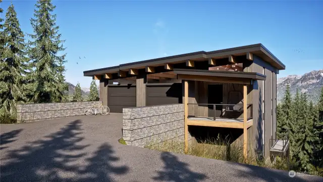 Rendering with creative ideas for your future homesite featuring a flat driveway and garage.
