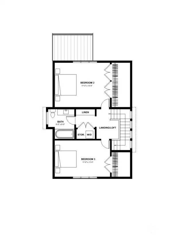 Second level floor plan of 2222 NE 125th Street, Seattle 98125