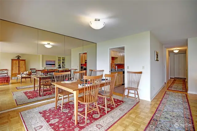 Dining room- open to living room. Gleaming hardwood floors throughout.