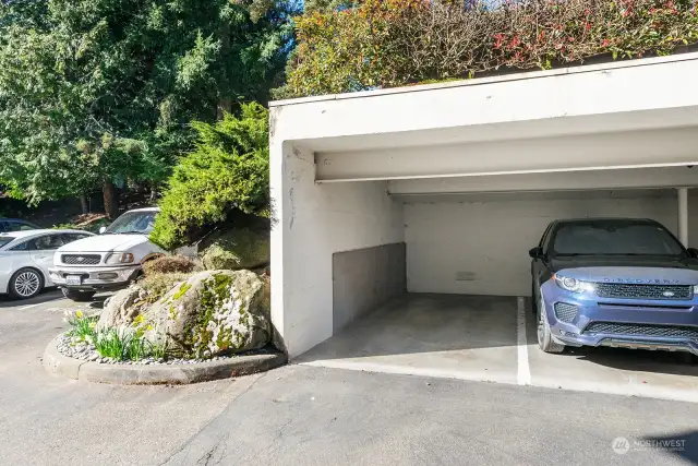 This is your parking stall, directly in front of the elevator or stairs. You have another off street parking spot along the side of the building.