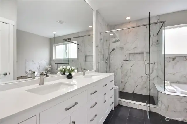 Look at this Spa like remodeled primary bathroom with soaking tub.