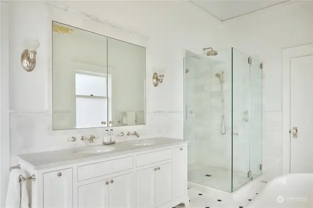 The Italian marble floors feature radiant heating and are warm to the touch.  Most bathrooms throughout the home are equipped with Rohl fixtures.