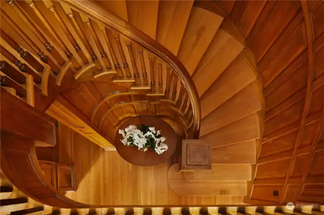Beautiful oak staircase was built by hand with exquisite attention to detail. Truly a masterpiece.