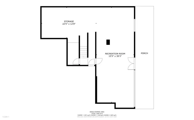 Basement Level- roughed in bath at base of stairs to the plan left