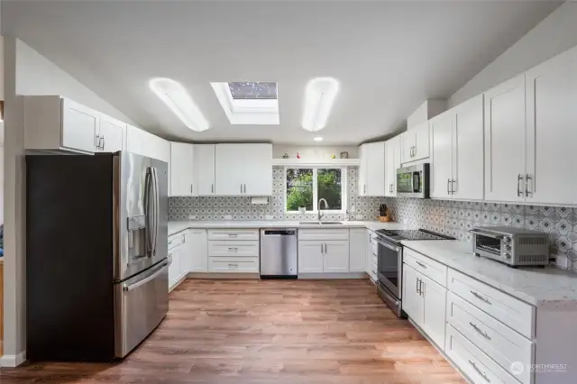 A skylight in the kitchen allows the outdoors in.  It also has a shade, if needed, to block out the sunlight.