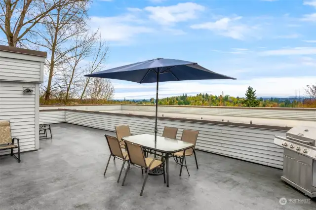 Community Roof top deck with views of Lake Washington, the Madison Valley and the mountains