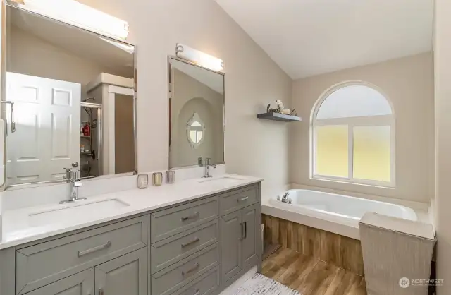 Master bathroom with soak tub and shower