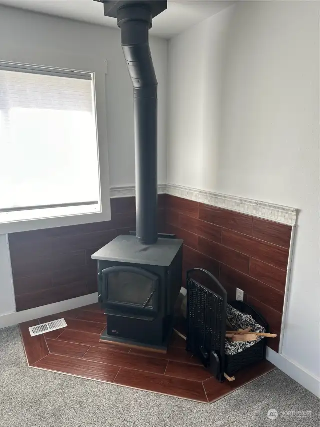 Wood stove in Bonus Room