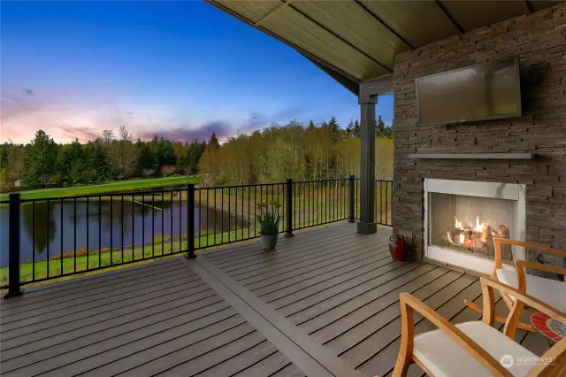 A favorite spot in this home, sitting next to the gas fireplace and watching the pond.