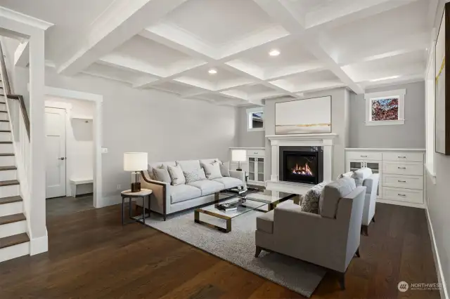 This home is presented with virtual staging to showcase its pristine condition & preserve that condition for the next lucky owners. Note the stunning box beam ceilings, Heat-Glo fireplace flanked by quality storage for both pretty things and things you prefer to hide away. Recessed lighting enhances the millwork. What a place to wile away an evening!