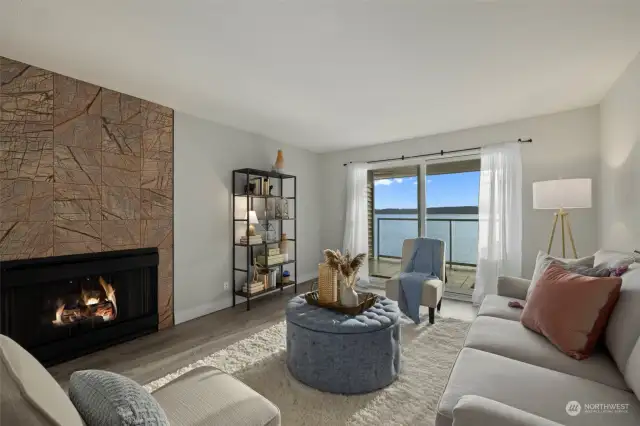 Westerly views of Puget Sound!  Stay comfy warm with the gas fireplace.