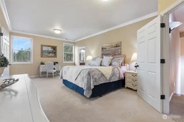 This master bedroom is definetly oversized for large funishings.