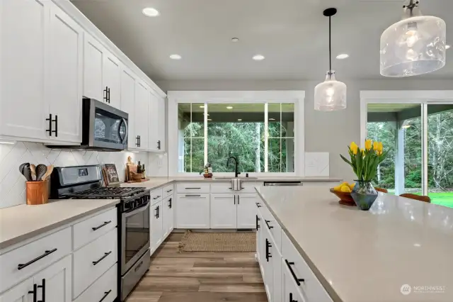 Gas stove, stainless appliances, and quartz countertops = a kitchen without limitations