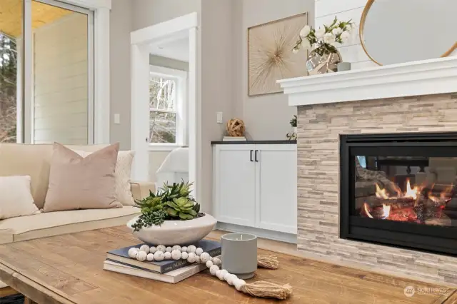 Handsome cabinets sets of the gas fireplace.