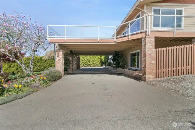 U shaped driveway with tons of parking and 4 covered spaces under carport.