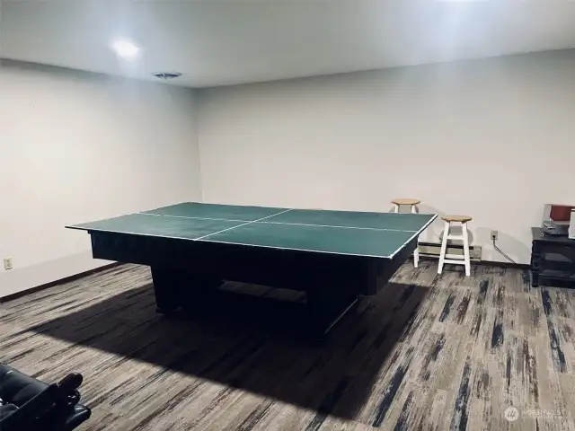 Rec room. Ping pong table with pool table underneath.