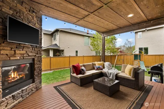 All season, covered deck with stone fireplace, television and room to enjoy