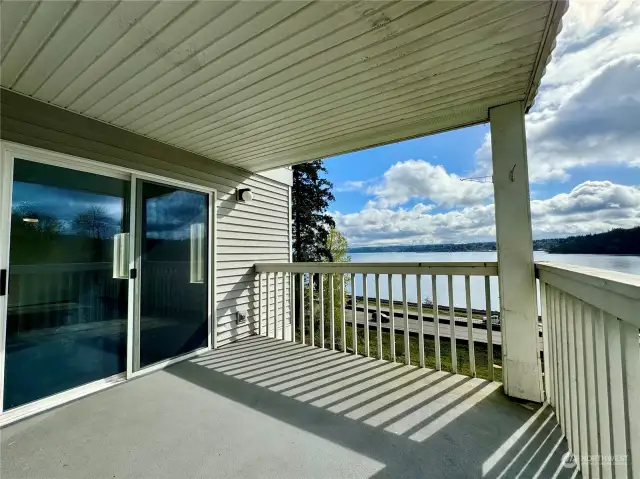 Spacious covered deck with beautiful views of Sinclair Inlet