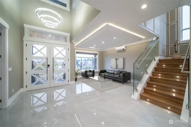 Entry way, virtually staged