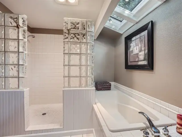 Primary soaking tub and separate shower