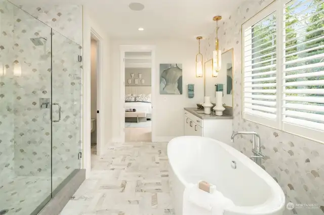 Another view of the gorgeous primary bath. Not shown is the expansive walk in custom closet