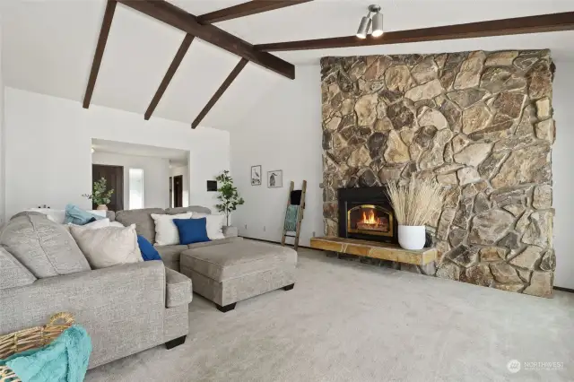 Vaulted ceilings and stone fireplace