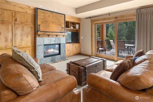 Cozy up to the fireplace on those cooler summer evenings.