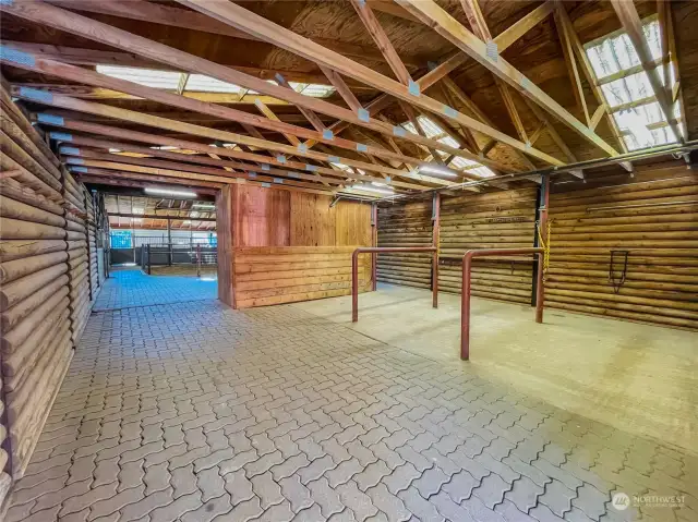 One of the tack up areas inside barn. Bathroom, washer and dryer, hot water and beautiful cobblestone walk ways.