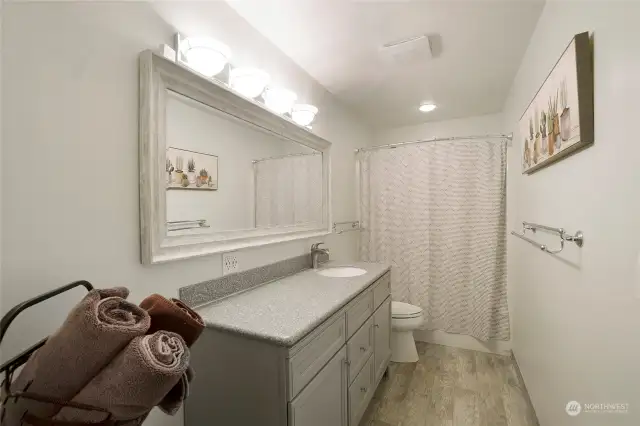 Full bath between the 2 bedrooms. Newly remodeled in 2019.