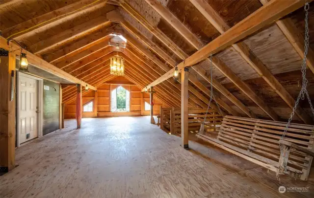 Upstairs in the carriage house is hay storage with quick openings to drop hay directly in stalls for easy feeding, in addition to  a private room that is currently used as guest quarters.