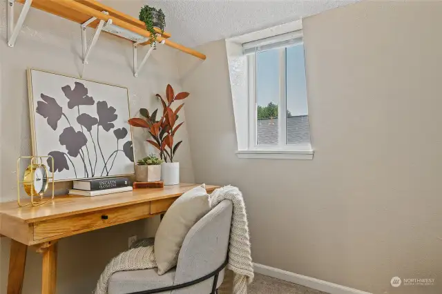 A bonus room upstairs for a home office or additional storage.