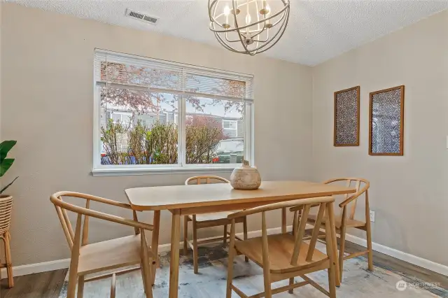 A spacious dining room just off the kitchen.