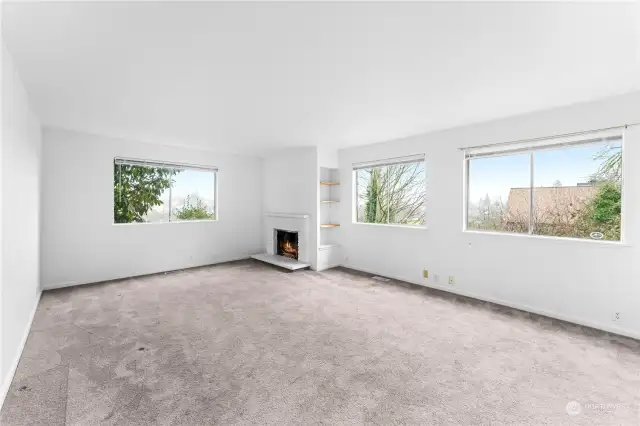 Vacant middle unit: Large living room with lots of light and great views!