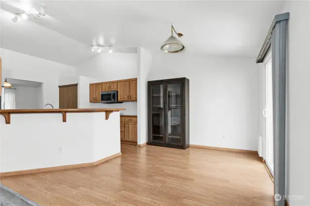 Spacious and open kitchen with pull out drawer under the cabinets and including the pantry