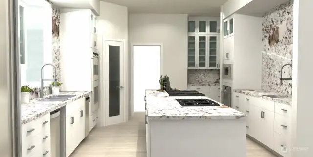 Kitchen rendering showing proposed updates. Seller offering $100,000 credit (with full price offer) to update kitchen.