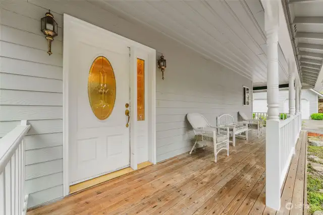 Freshly sealed front deck along with the country style covered porch invite you in and greet you daily upon your return home.