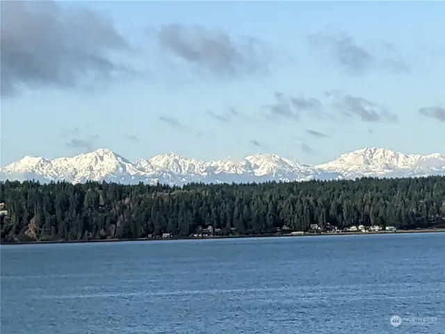 Snow capped Olympic Mountain range.