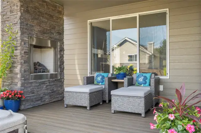 Covered outdoor deck with gas fireplace