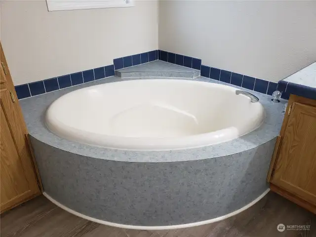 Picture of the Nice Soaking Tub, Paint and Tile Back Splash.