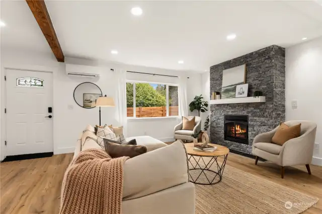 Gas fireplace provides ambiance and warmth