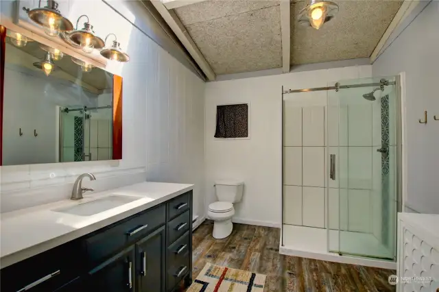 Main 3/4 bathroom remodeled with skylight.