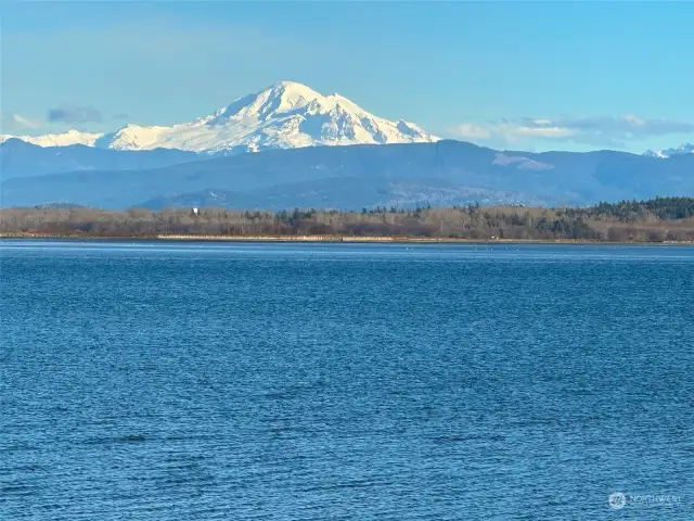 Mount Baker view from your patio! Views like this never get old. There is something magical about water and mountain views out your windows.