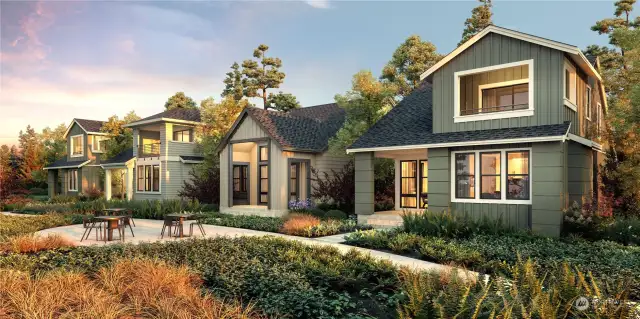 Centre Cottages Community. Artistic renderings for homes under construction are used for representational purposes only. Colors, finishes, and surrounding landscape will vary.