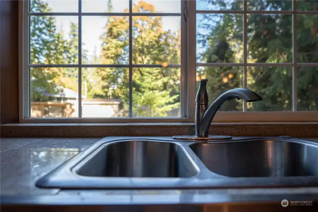 Enjoy the stunning green landscaping from your kitchen S/S sink.
