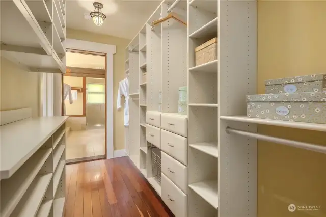 The master closet has been custom fitted for maximum versatility and storage.