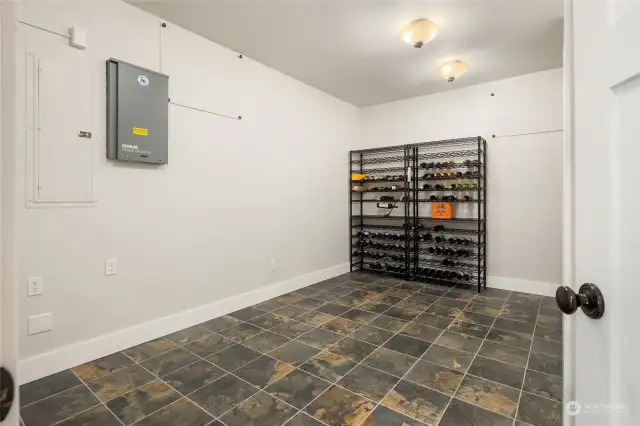 Also downstairs is this slate-tiled room, perfect for wine storage.